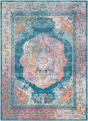 Turquoise 8' x 11' Charm Rectangle Area Rug 100% Polypropylene With Jute Backing Traditional Vintage Distressed Look Carpet for Living Rooms Dining Office Space for Sale at Rug Engine
