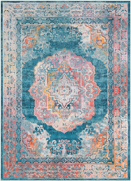 Turquoise 8' x 11' Charm Rectangle Area Rug 100% Polypropylene With Jute Backing Traditional Vintage Distressed Look Carpet for Living Rooms Dining Office Space for Sale at Rug Engine