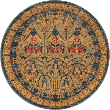 Navy Blue 3' 1 x 3' 1 Edinburgh Round Area Rug 100% Polypropylene Easy Clean With Cotton Backing Traditional Classic Design Carpet for Living, Dining Room, Office for Sale at Rug Engine