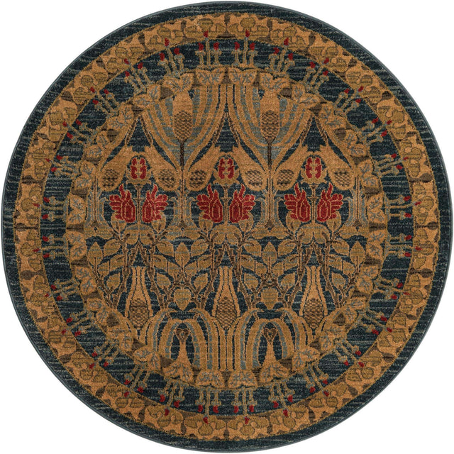 Navy Blue 4' 1 x 4' 1 Edinburgh Round Area Rug 100% Polypropylene Easy Clean With Cotton Backing Traditional Classic Design Carpet for Living, Dining Room, Office for Sale at Rug Engine