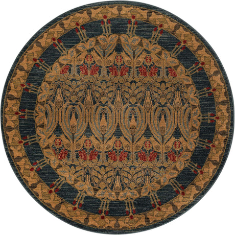 Navy Blue 5' 1 x 5' 1 Edinburgh Round Area Rug 100% Polypropylene Easy Clean With Cotton Backing Traditional Classic Design Carpet for Living, Dining Room, Office for Sale at Rug Engine