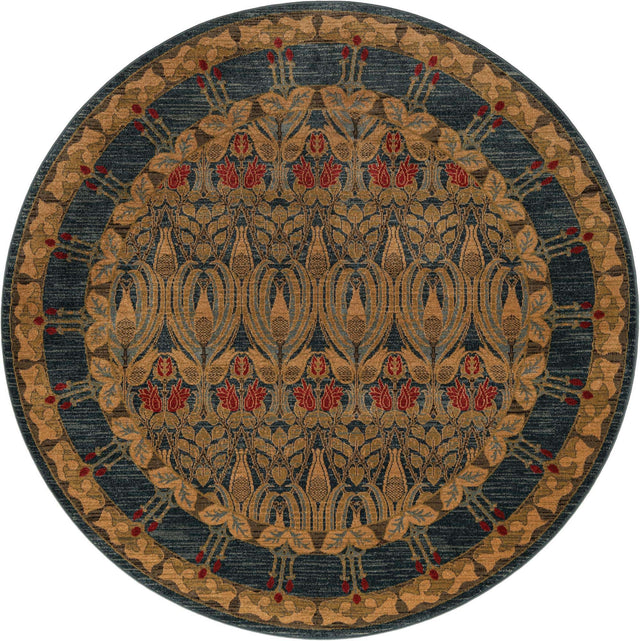 Navy Blue 7' 1 x 7' 1 Edinburgh Round Area Rug 100% Polypropylene Easy Clean With Cotton Backing Traditional Classic Design Carpet for Living, Dining Room, Office for Sale at Rug Engine