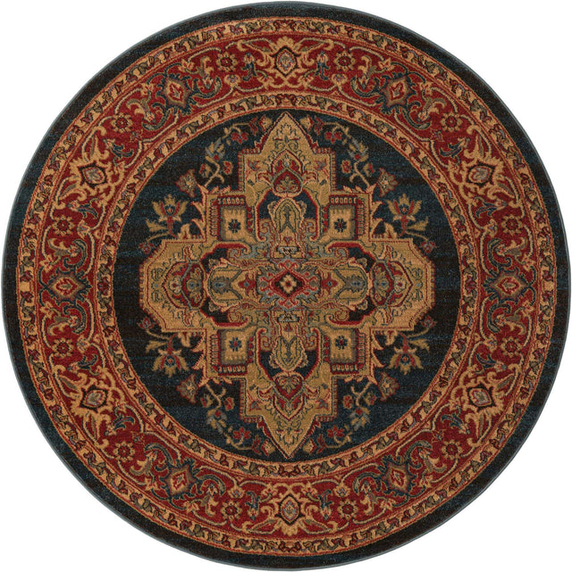 Navy Blue 5' 1 x 5' 1 Sahand Round Area Rug Affordable Easy Clean Traditional Design Durable Carpet for Home Interior Design Living Room Dining Office for Sale at Rug Engine
