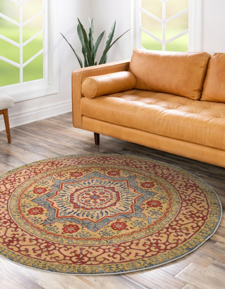 Light Blue 6' 1 x 6' 1 Palace Round Area Rug