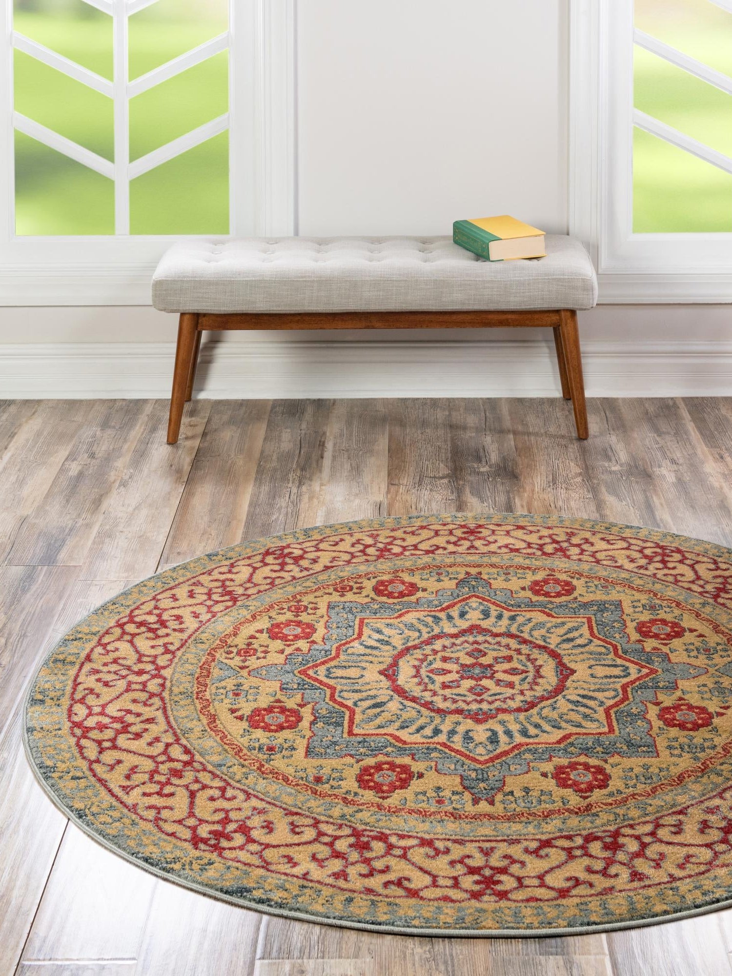 Light Blue 3' 1 x 3' 1 Palace Round Area Rug