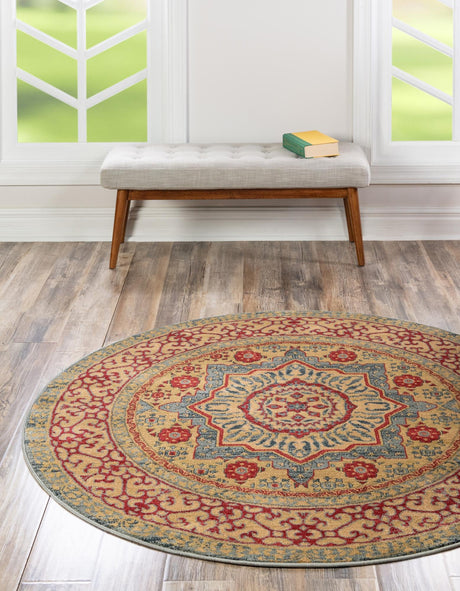 Light Blue 3' 1 x 3' 1 Palace Round Area Rug Traditional Motif Design 100% Polypropylene Majestic Carpet for Elegant Interior Decorating for Sale at Rug Engine