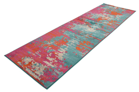 Turquoise 2' 11 x 10' Azalea Runner Area Rug Colorful 100% Polypropylene Durable Jute Backing Living Dining Room Bedroom Office Modern Decor Carpet for Sale at Rug Engine