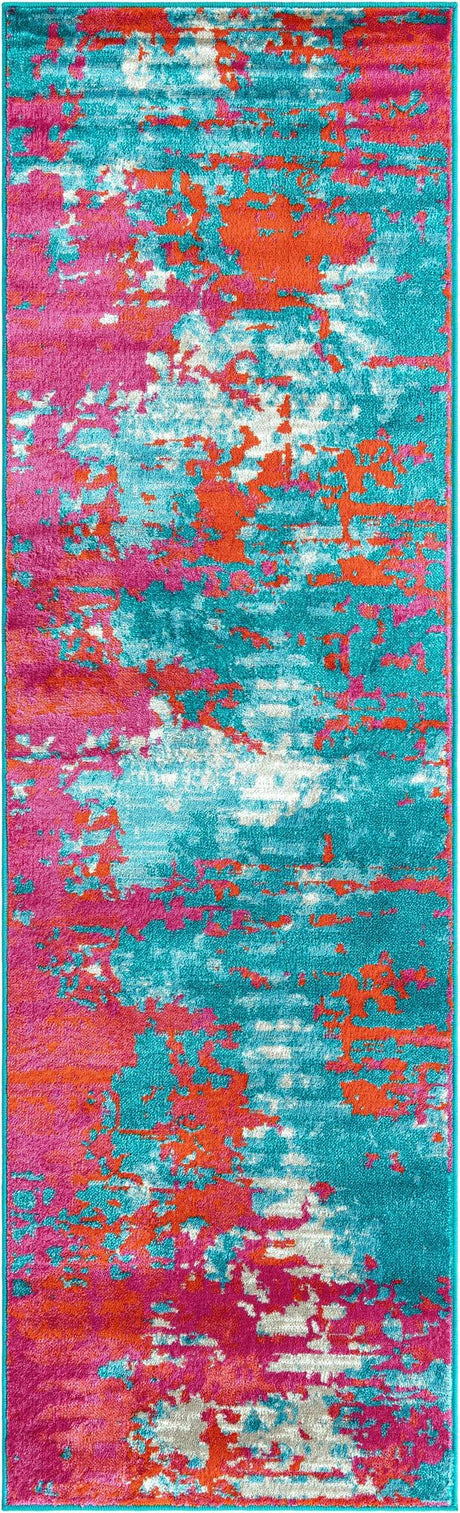 Turquoise 2' 11 x 10' Azalea Runner Area Rug Colorful 100% Polypropylene Durable Jute Backing Living Dining Room Bedroom Office Modern Decor Carpet for Sale at Rug Engine