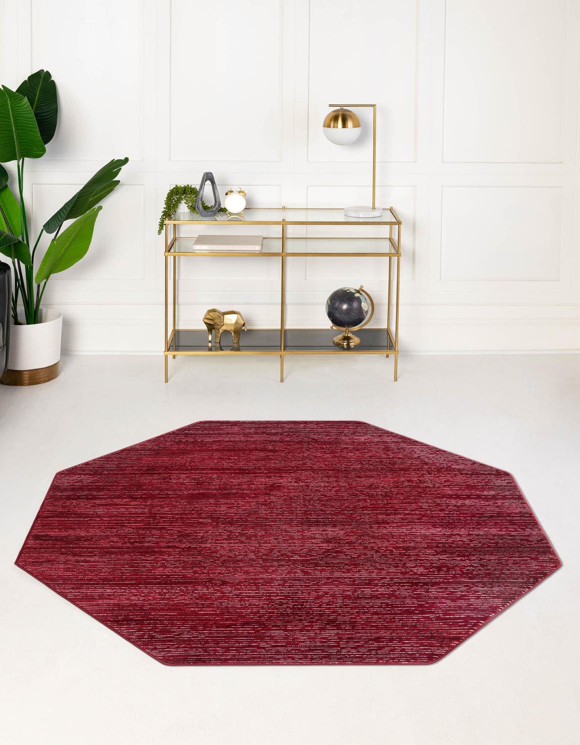 Red 5' 3 x 5' 3 Finsbury Octagon Area Rug 60% Polypropylene & 40% Polyester Contemporary Carpet for Living Rooms, Dining, Offices for Sale at Rug Engine