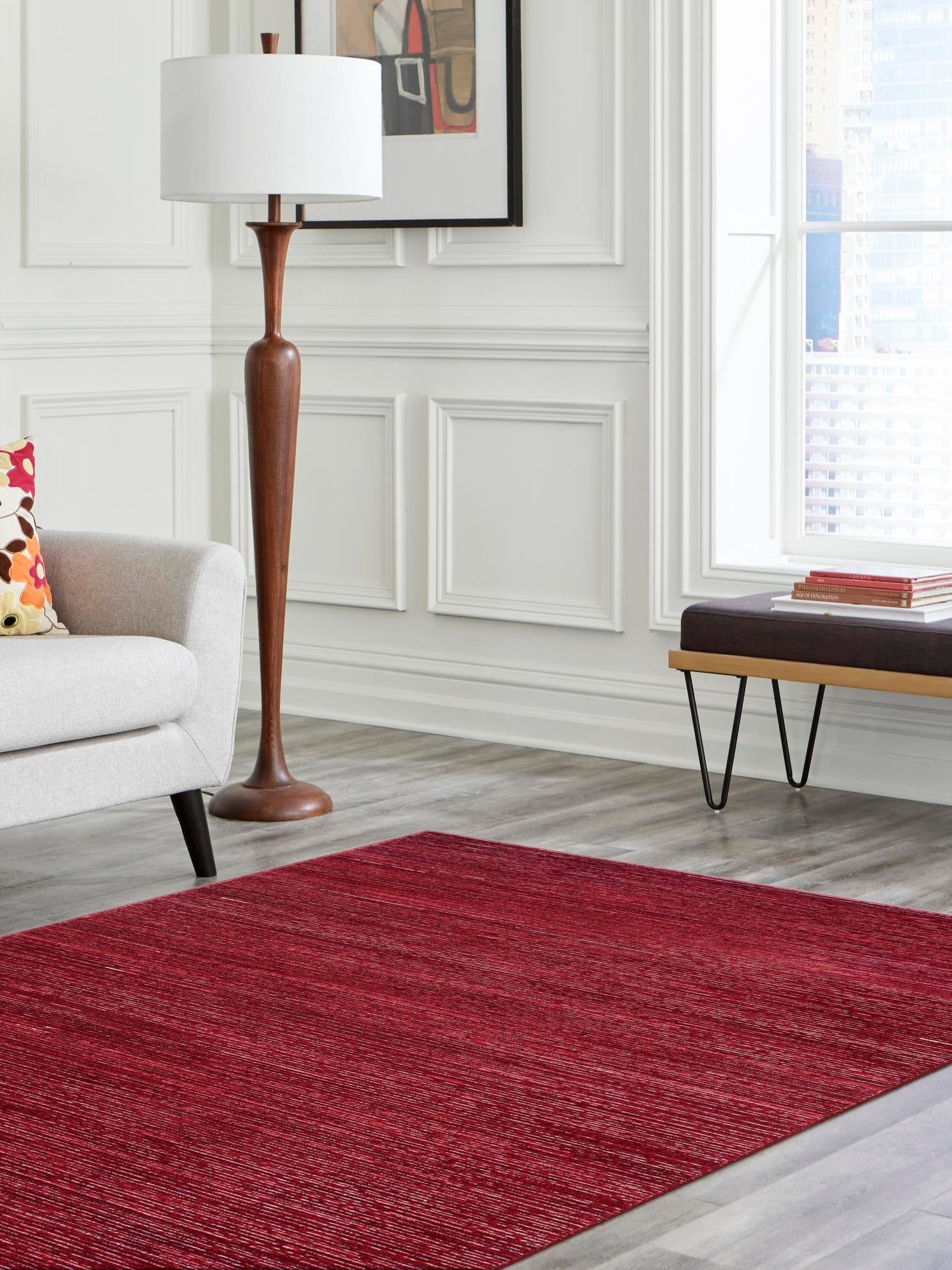 Red 4' 1 x 6' 1 Finsbury Rectangle Area Rug 60% Polypropylene & 40% Polyester Contemporary Carpet for Living Rooms, Dining, Offices for Sale at Rug Engine