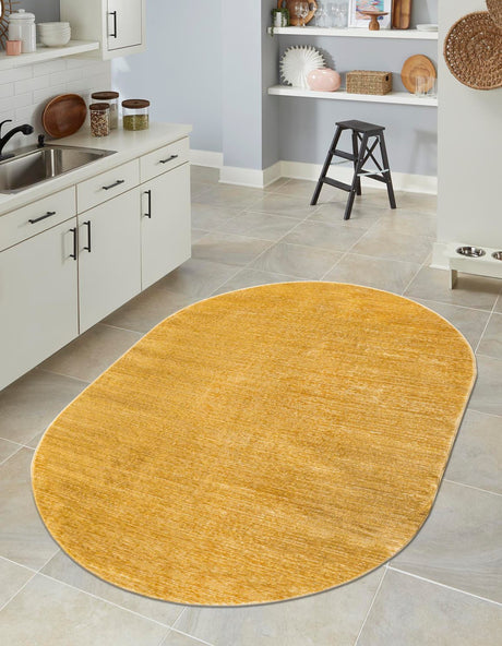 Yellow 5' 3 x 8' Finsbury Oval Area Rug 60% Polypropylene & 40% Polyester Contemporary Carpet for Living Rooms, Dining, Offices for Sale at Rug Engine