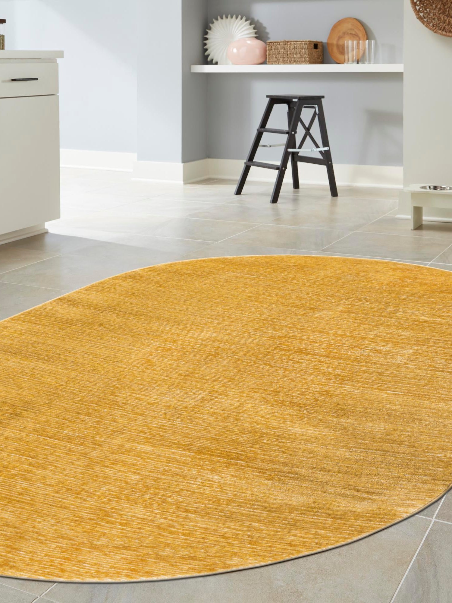 Yellow 5' 3 x 8' Finsbury Oval Area Rug 60% Polypropylene & 40% Polyester Contemporary Carpet for Living Rooms, Dining, Offices for Sale at Rug Engine