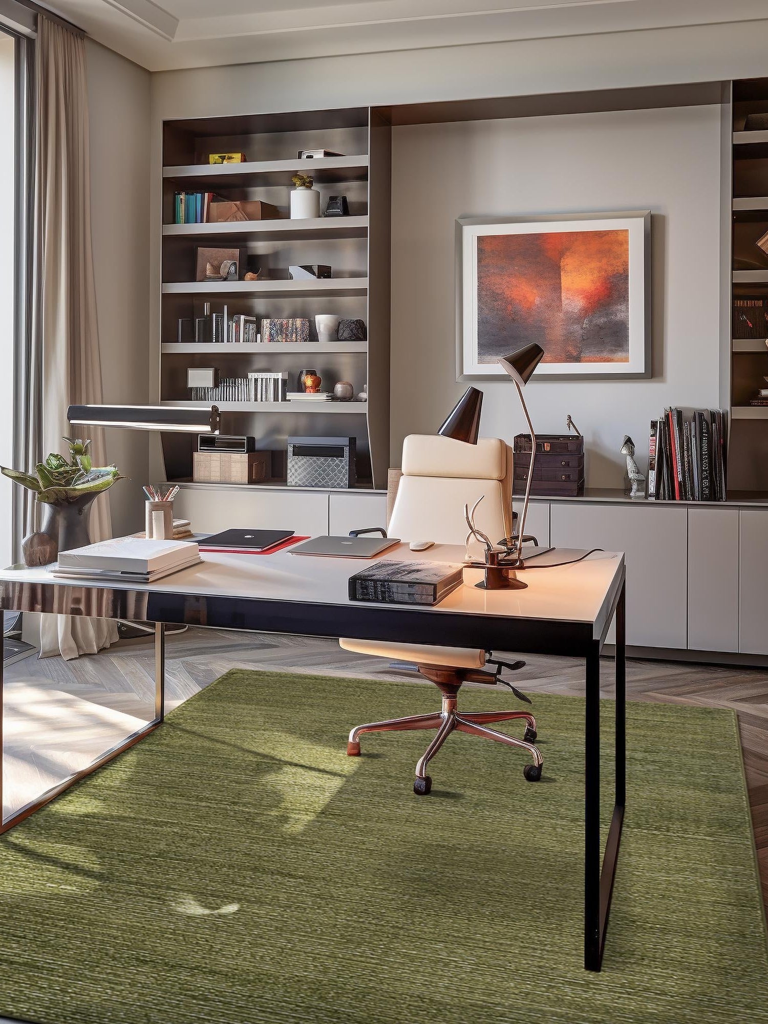 Green 7' 1 x 10' Finsbury Rectangle Area Rug 60% Polypropylene & 40% Polyester Contemporary Carpet for Living Rooms, Dining, Offices for Sale at Rug Engine