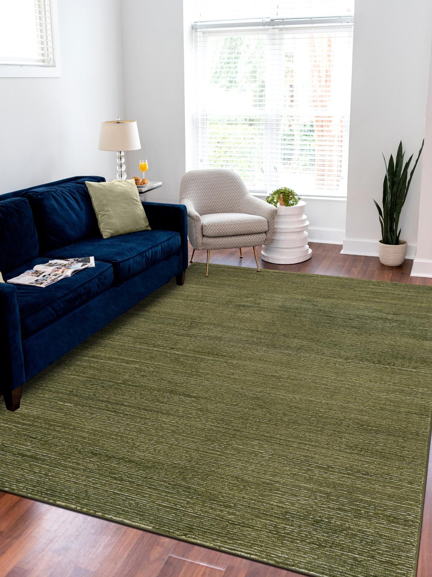 Green 5' 1 x 7' 1 Finsbury Rectangle Area Rug 60% Polypropylene & 40% Polyester Contemporary Carpet for Living Rooms, Dining, Offices for Sale at Rug Engine