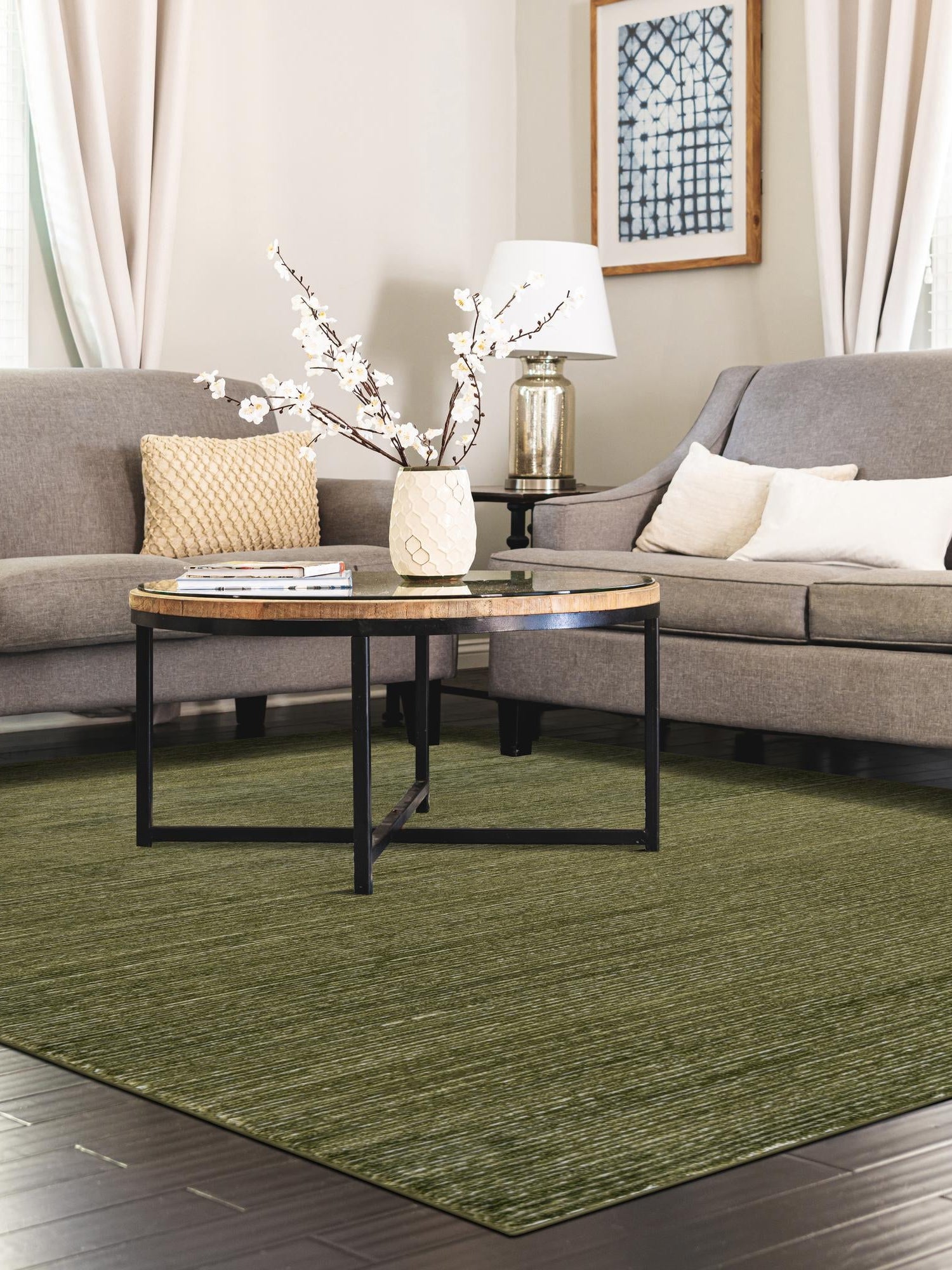 Green 7' 10 x 11' Finsbury Rectangle Area Rug 60% Polypropylene & 40% Polyester Contemporary Carpet for Living Rooms, Dining, Offices for Sale at Rug Engine