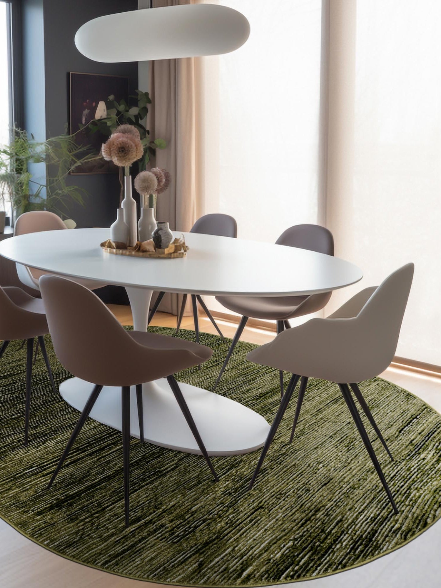 Green 6' 1 x 9' Finsbury Oval Area Rug 60% Polypropylene & 40% Polyester Contemporary Carpet for Living Rooms, Dining, Offices for Sale at Rug Engine