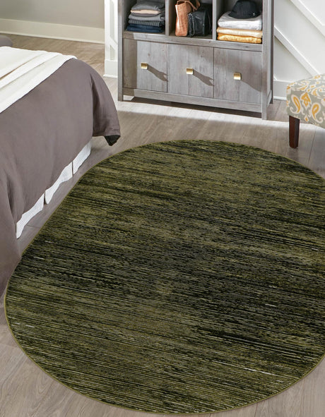 Green 4' 1 x 6' 1 Finsbury Oval Area Rug 60% Polypropylene & 40% Polyester Contemporary Carpet for Living Rooms, Dining, Offices for Sale at Rug Engine