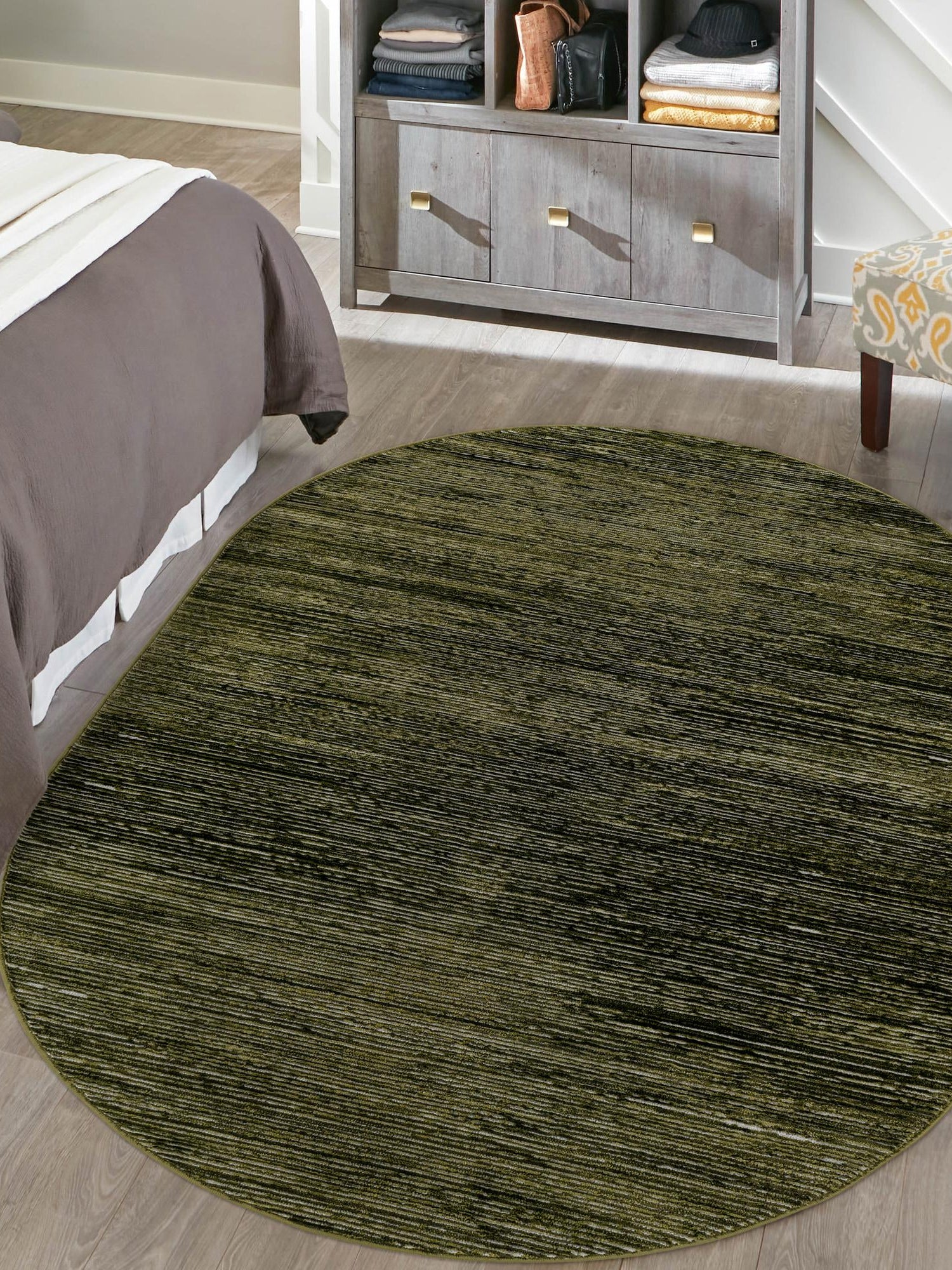Green 6' 1 x 9' Finsbury Oval Area Rug 60% Polypropylene & 40% Polyester Contemporary Carpet for Living Rooms, Dining, Offices for Sale at Rug Engine