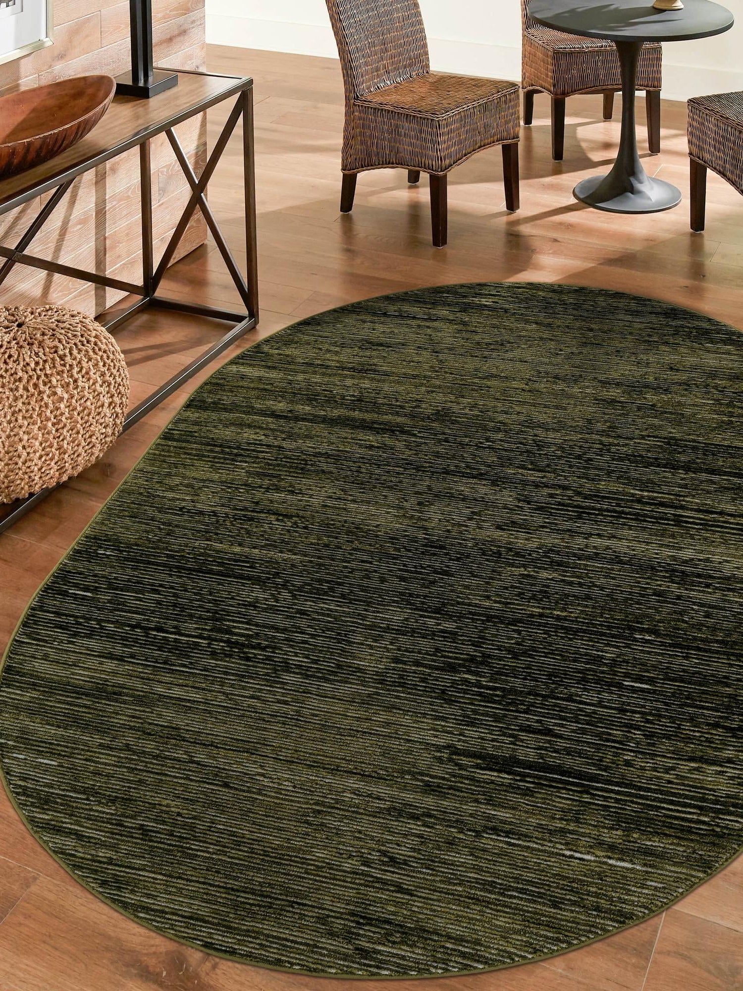Green 4' 1 x 6' 1 Finsbury Oval Area Rug 60% Polypropylene & 40% Polyester Contemporary Carpet for Living Rooms, Dining, Offices for Sale at Rug Engine