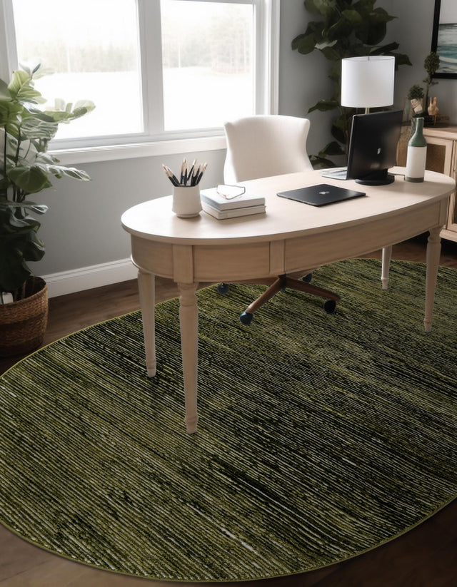 Green 4' 1 x 6' 1 Finsbury Oval Area Rug 60% Polypropylene & 40% Polyester Contemporary Carpet for Living Rooms, Dining, Offices for Sale at Rug Engine