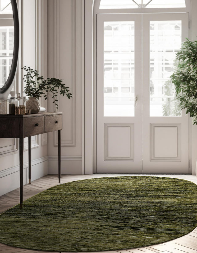 Green 4' 1 x 6' 1 Finsbury Oval Area Rug 60% Polypropylene & 40% Polyester Contemporary Carpet for Living Rooms, Dining, Offices for Sale at Rug Engine