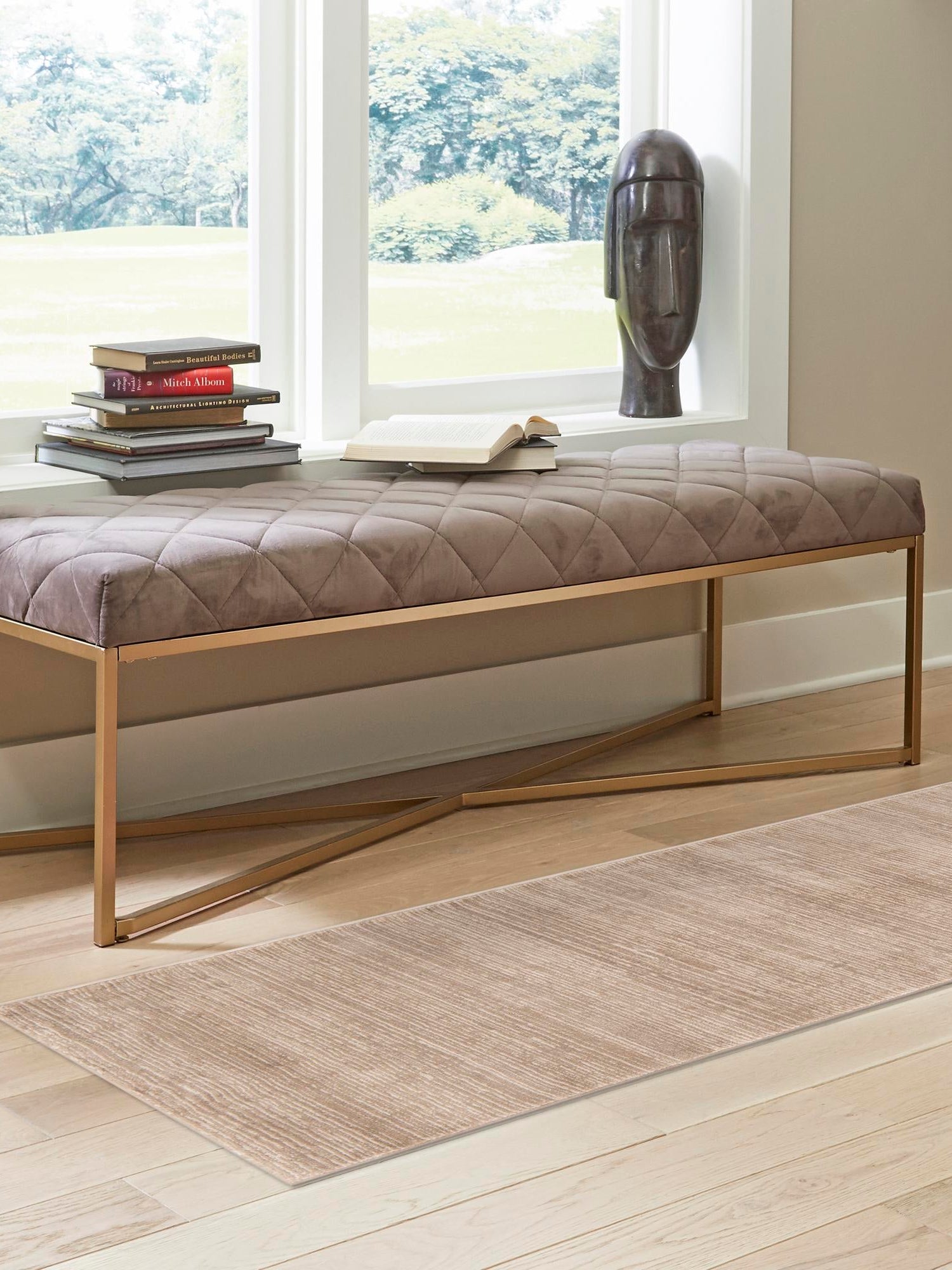 Beige 2' x 9' 10 Finsbury Runner Area Rug 60% Polypropylene & 40% Polyester Contemporary Carpet for Living Rooms, Dining, Offices for Sale at Rug Engine