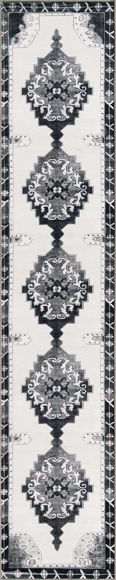 Washable Black and White 2' 6 x 12' Timeless Runner Area Rug Easy to Clean Stain Resistant & Durable Traditional Classic Vintage Design Carpet for Sale at Rug Engine