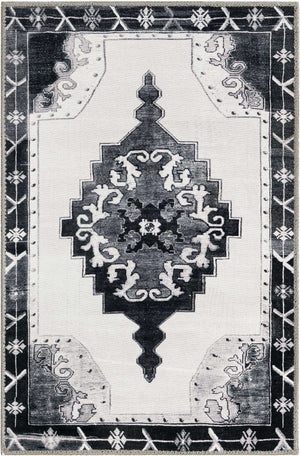 Washable Black and White 2' x 3' Timeless Rectangle Area Rug Easy to Clean Stain Resistant & Durable Traditional Classic Vintage Design Carpet for Sale at Rug Engine