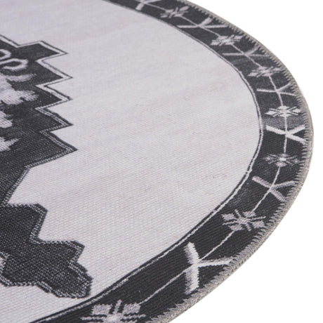 Washable Black and White 7' 6 x 7' 6 Timeless Round Area Rug Easy to Clean Stain Resistant & Durable Traditional Classic Vintage Design Carpet for Sale at Rug Engine