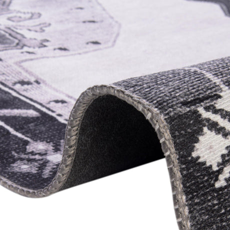 Washable Black and White 3' 6 x 5' 6 Timeless Rectangle Area Rug Easy to Clean Stain Resistant & Durable Traditional Classic Vintage Design Carpet for Sale at Rug Engine