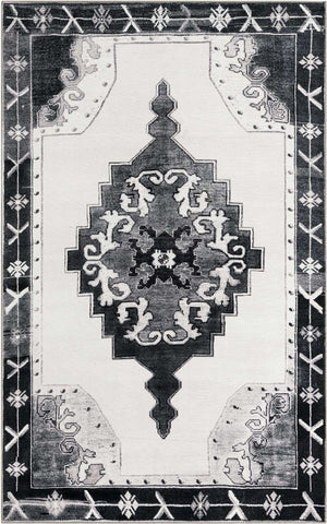 Washable Black and White 5' x 8' Timeless Rectangle Area Rug Easy to Clean Stain Resistant & Durable Traditional Classic Vintage Design Carpet for Sale at Rug Engine