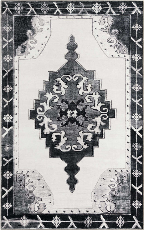 Washable Black and White 5' x 8' Timeless Rectangle Area Rug Easy to Clean Stain Resistant & Durable Traditional Classic Vintage Design Carpet for Sale at Rug Engine