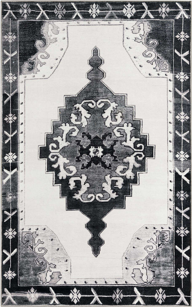Washable Black and White 5' x 8' Timeless Rectangle Area Rug Easy to Clean Stain Resistant & Durable Traditional Classic Vintage Design Carpet for Sale at Rug Engine