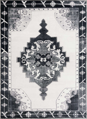Washable Black and White 7' 6 x 10' 6 Timeless Rectangle Area Rug Easy to Clean Stain Resistant & Durable Traditional Classic Vintage Design Carpet for Sale at Rug Engine