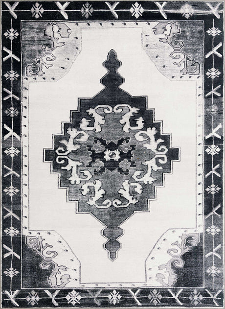 Washable Black and White 7' 6 x 10' 6 Timeless Rectangle Area Rug Easy to Clean Stain Resistant & Durable Traditional Classic Vintage Design Carpet for Sale at Rug Engine