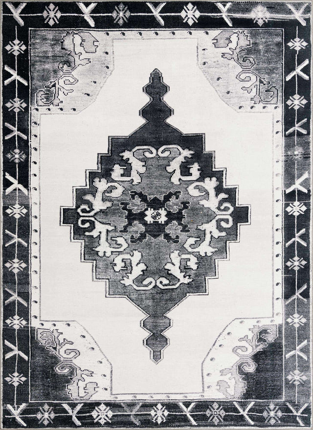 Washable Black and White 7' 6 x 10' 6 Timeless Rectangle Area Rug Easy to Clean Stain Resistant & Durable Traditional Classic Vintage Design Carpet for Sale at Rug Engine
