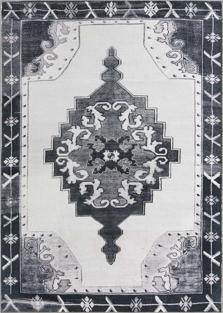 Washable Black and White 8' 4 x 12' Timeless Rectangle Area Rug Easy to Clean Stain Resistant & Durable Traditional Classic Vintage Design Carpet for Sale at Rug Engine