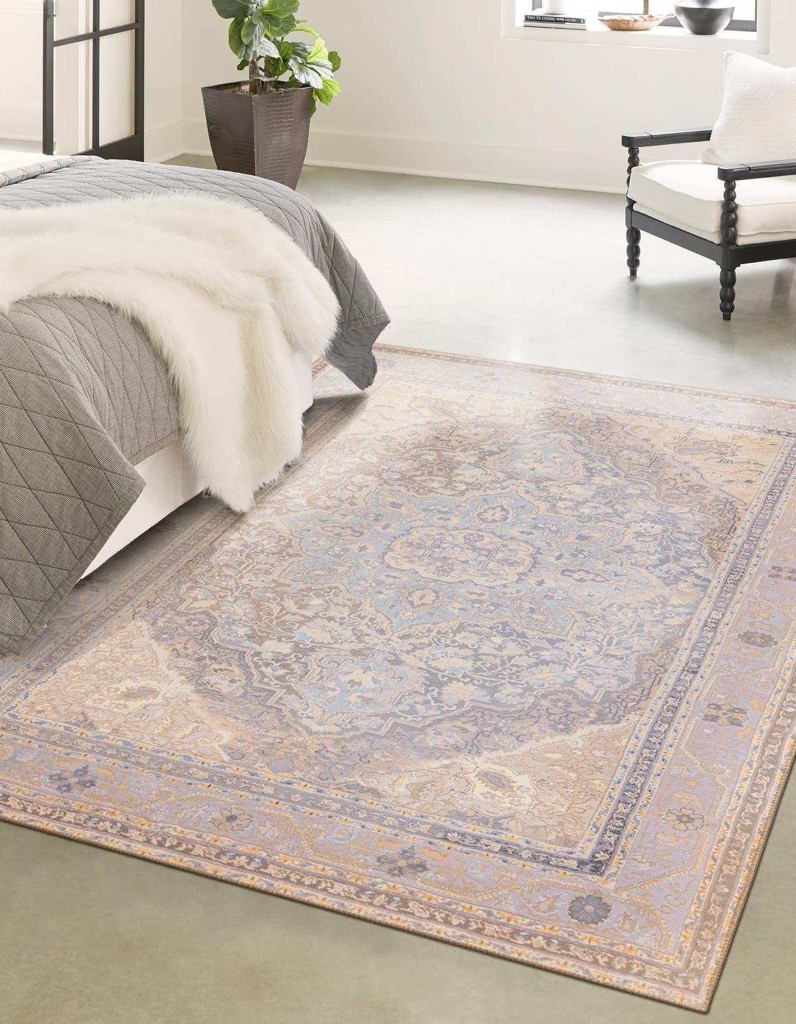 Washable Cream 5' x 8' Timeless Rectangle Area Rug Easy to Clean Stain Resistant & Durable Traditional Classic Vintage Design Carpet for Sale at Rug Engine