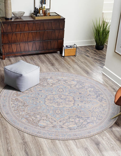 Washable Cream 3' 6 x 3' 6 Timeless Round Area Rug Easy to Clean Stain Resistant & Durable Traditional Classic Vintage Design Carpet for Sale at Rug Engine