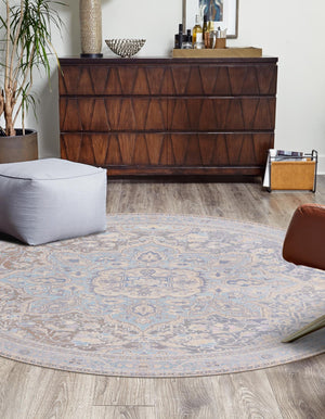 Washable Cream 7' 6 x 7' 6 Timeless Round Area Rug Easy to Clean Stain Resistant & Durable Traditional Classic Vintage Design Carpet for Sale at Rug Engine