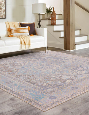 Washable Cream 7' 6 x 7' 6 Timeless Square Area Rug Easy to Clean Stain Resistant & Durable Traditional Classic Vintage Design Carpet for Sale at Rug Engine