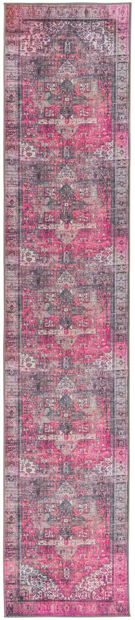 Washable Pink 2' 6 x 12' Timeless Runner Area Rug Easy to Clean Stain Resistant & Durable Traditional Classic Vintage Design Carpet for Sale at Rug Engine