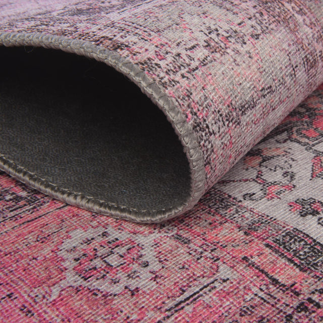 Washable Pink 3' 6 x 3' 6 Timeless Round Area Rug Easy to Clean Stain Resistant & Durable Traditional Classic Vintage Design Carpet for Sale at Rug Engine
