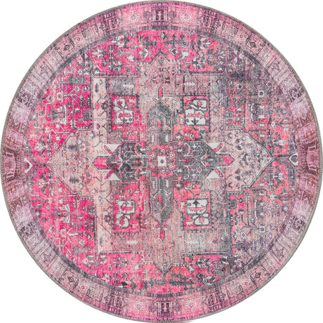 Washable Pink 3' 6 x 3' 6 Timeless Round Area Rug Easy to Clean Stain Resistant & Durable Traditional Classic Vintage Design Carpet for Sale at Rug Engine