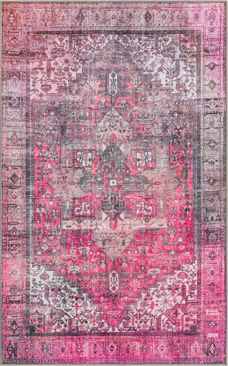 Washable Pink 3' 6 x 5' 6 Timeless Rectangle Area Rug Easy to Clean Stain Resistant & Durable Traditional Classic Vintage Design Carpet for Sale at Rug Engine