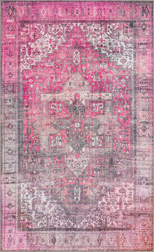 Washable Pink 5' x 8' Timeless Rectangle Area Rug Easy to Clean Stain Resistant & Durable Traditional Classic Vintage Design Carpet for Sale at Rug Engine