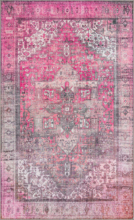Washable Pink 5' x 8' Timeless Rectangle Area Rug Easy to Clean Stain Resistant & Durable Traditional Classic Vintage Design Carpet for Sale at Rug Engine