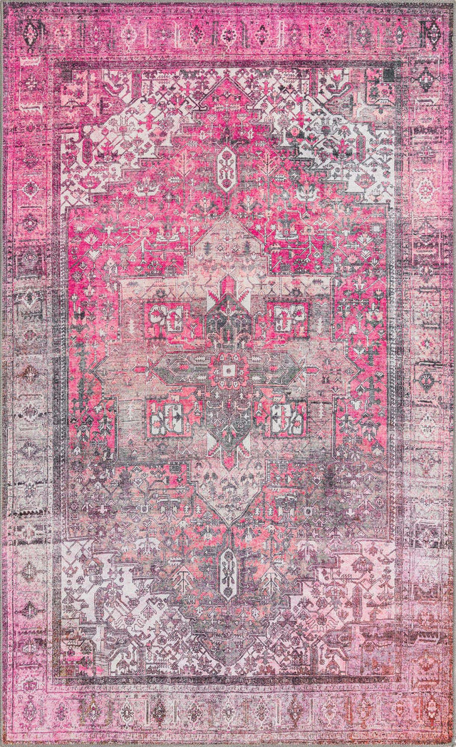 Washable Pink 5' x 8' Timeless Rectangle Area Rug Easy to Clean Stain Resistant & Durable Traditional Classic Vintage Design Carpet for Sale at Rug Engine
