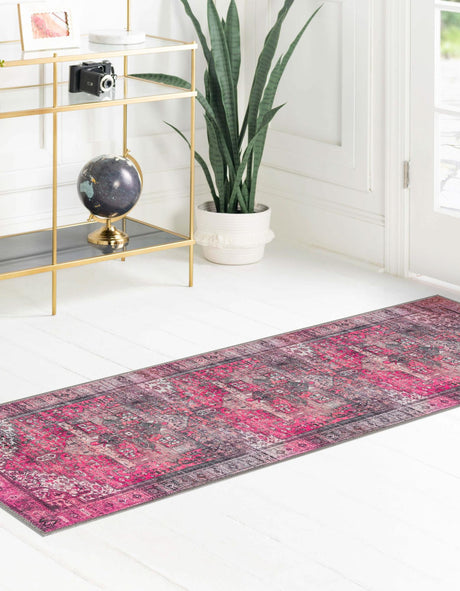 Washable Pink 2' x 6' Timeless Runner Area Rug Easy to Clean Stain Resistant & Durable Traditional Classic Vintage Design Carpet for Sale at Rug Engine