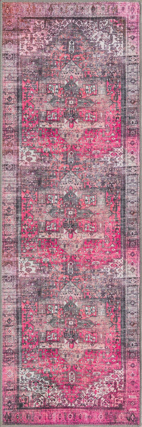 Washable Pink 2' x 6' Timeless Runner Area Rug Easy to Clean Stain Resistant & Durable Traditional Classic Vintage Design Carpet for Sale at Rug Engine